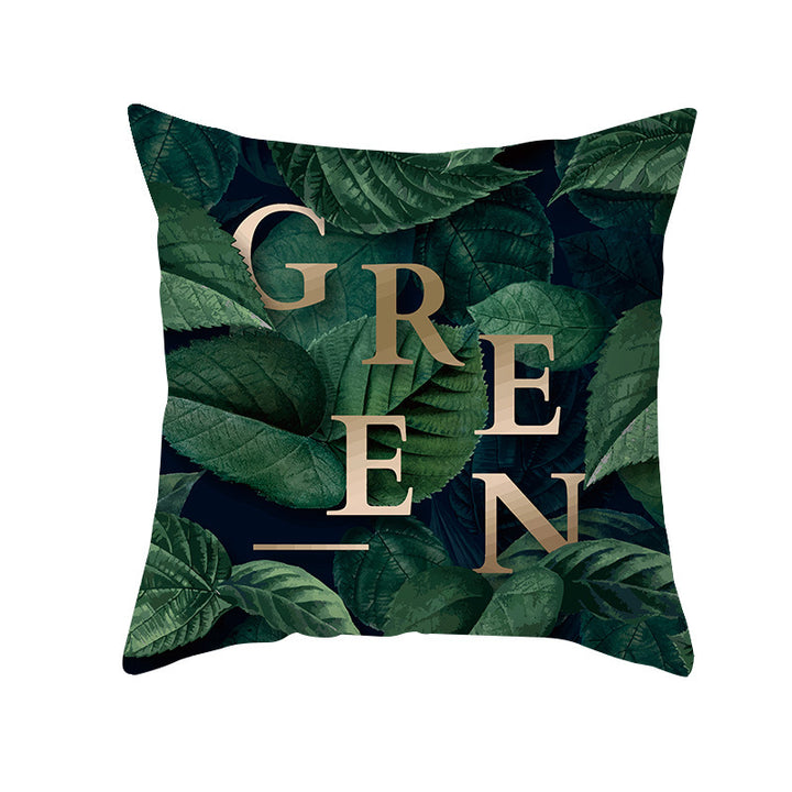 Tropical Printed Decorative Pillow Cover with Foil-Effect Script