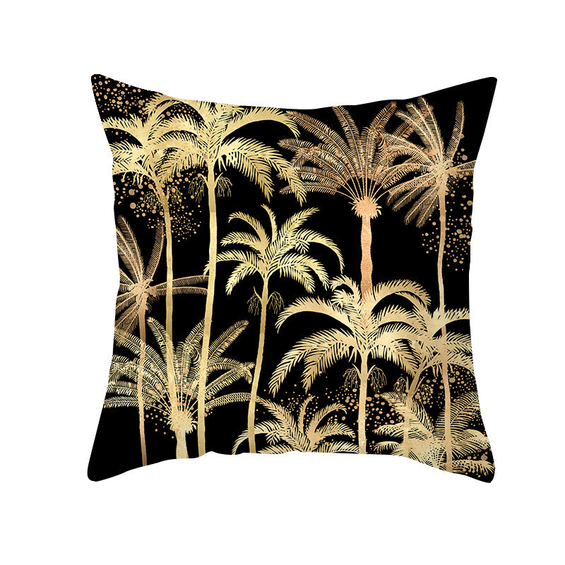 Tropical Printed Decorative Pillow Cover with Foil-Effect Script