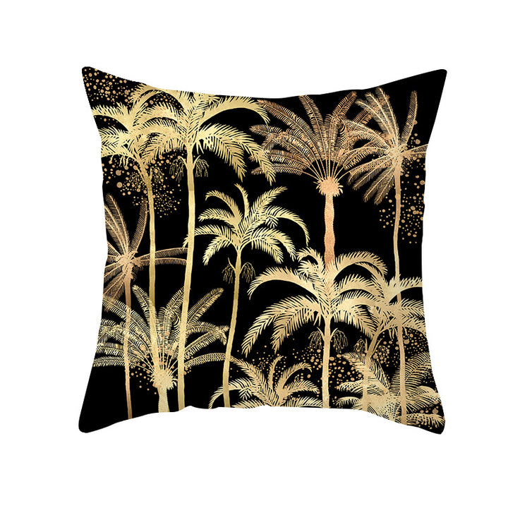 Tropical Printed Decorative Pillow Cover with Foil-Effect Script