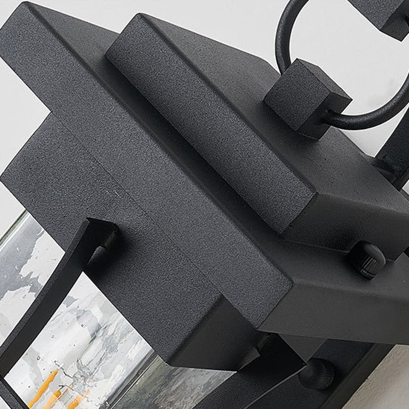 BowLift | Clear Glass Black Wall Light Square/Rectangle 1-Light Coastal Wall Lamp Fixture with Iron Cage