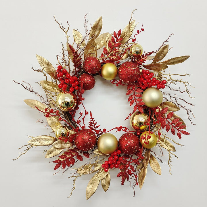 Christmas wreath with balls and leaves