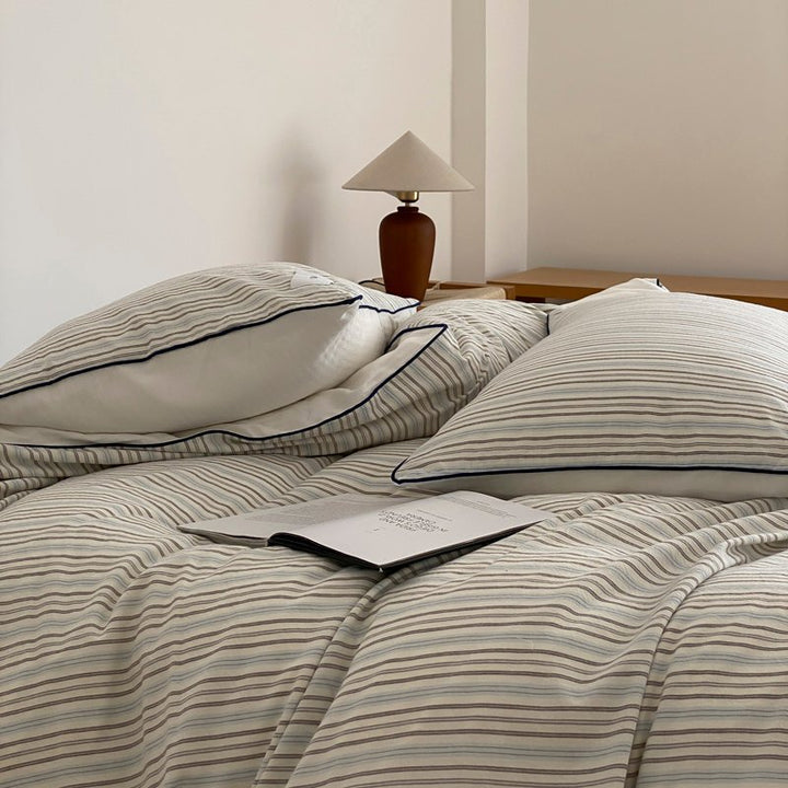 Cotton bedding set, 4-piece, stripe pattern