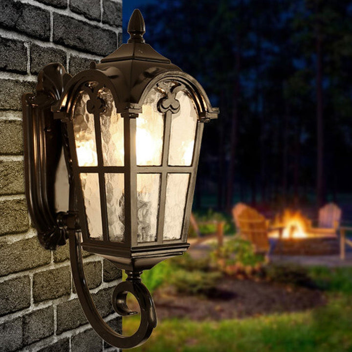 European Retro Glass Aluminum Lantern Outdoor Waterproof 1-Light Wall Sconce Lamp | Bowlift
