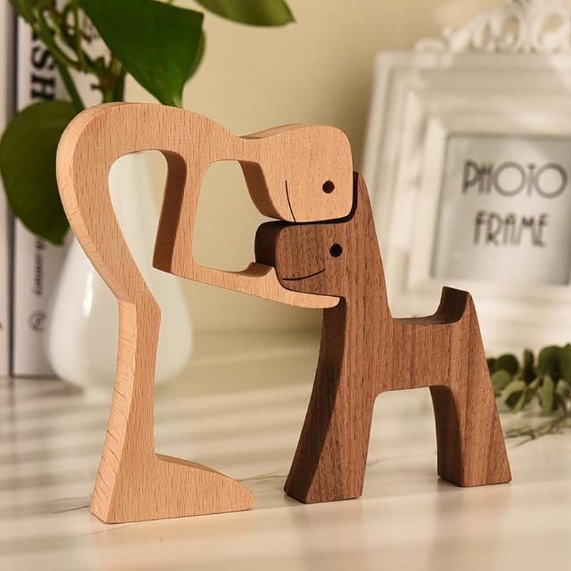 Pet Lover Gifts Wood Sculpture Family & Puppy Wooden Crafts Table Ornaments | Bowlift