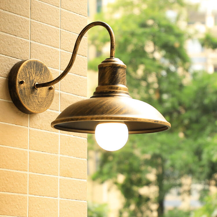 Retro Loft Dome Iron Outdoor Waterproof 1-Light Bent Arm Wall Sconce Lamp | Bowlift