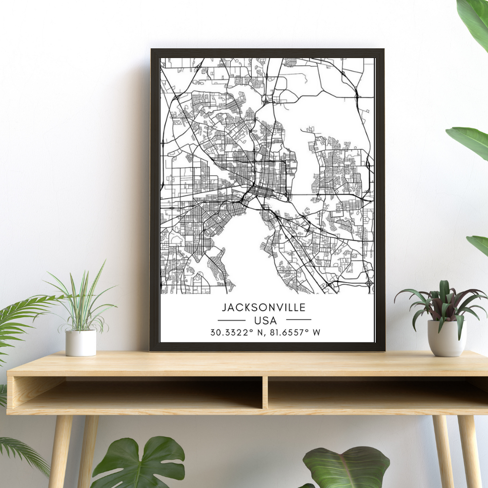 Jacksonville City Map - Canvas Wall Art Painting | Bowlift