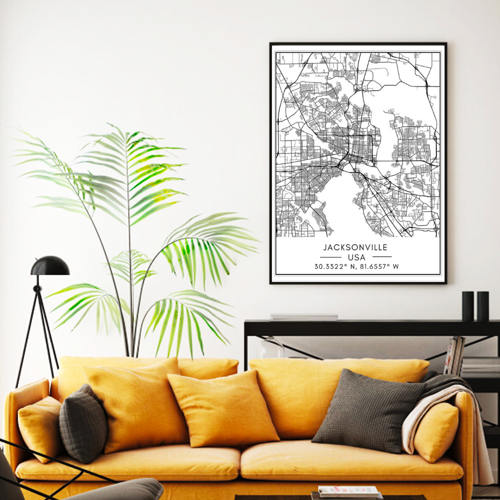 Jacksonville City Map - Canvas Wall Art Painting | Bowlift