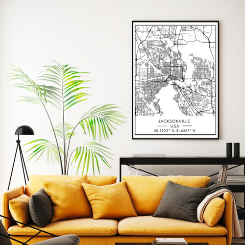 Jacksonville City Map - Canvas Wall Art Painting | Bowlift