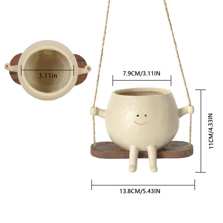 Swinging Face Planter Flower Pot - Resin Head Flower Pot for Indoor/Outdoor Plants Bowlift