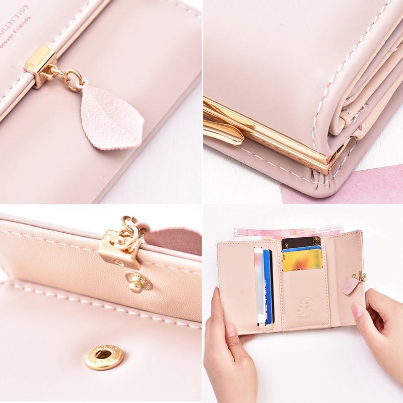 Short wallet with three folds and leaf decor | Bowlift