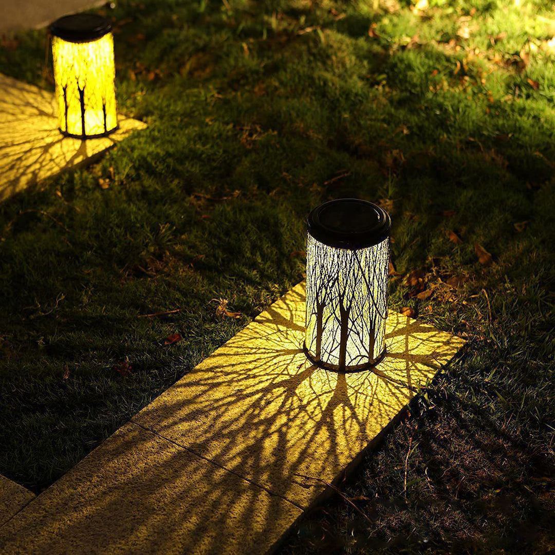 Modern Art Deco Solar Cylinder Skeleton Lantern Iron LED Outdoor Landscape Light For Garden | Bowlift