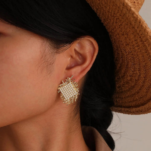 BowLift | 14k Braided Diamond Square Earrings