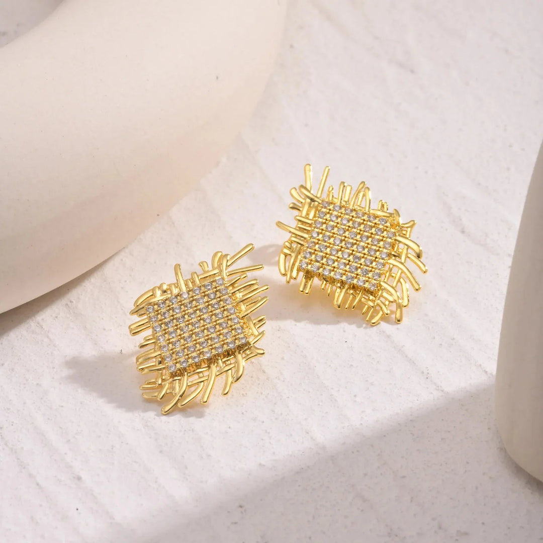 BowLift | 14k Braided Diamond Square Earrings