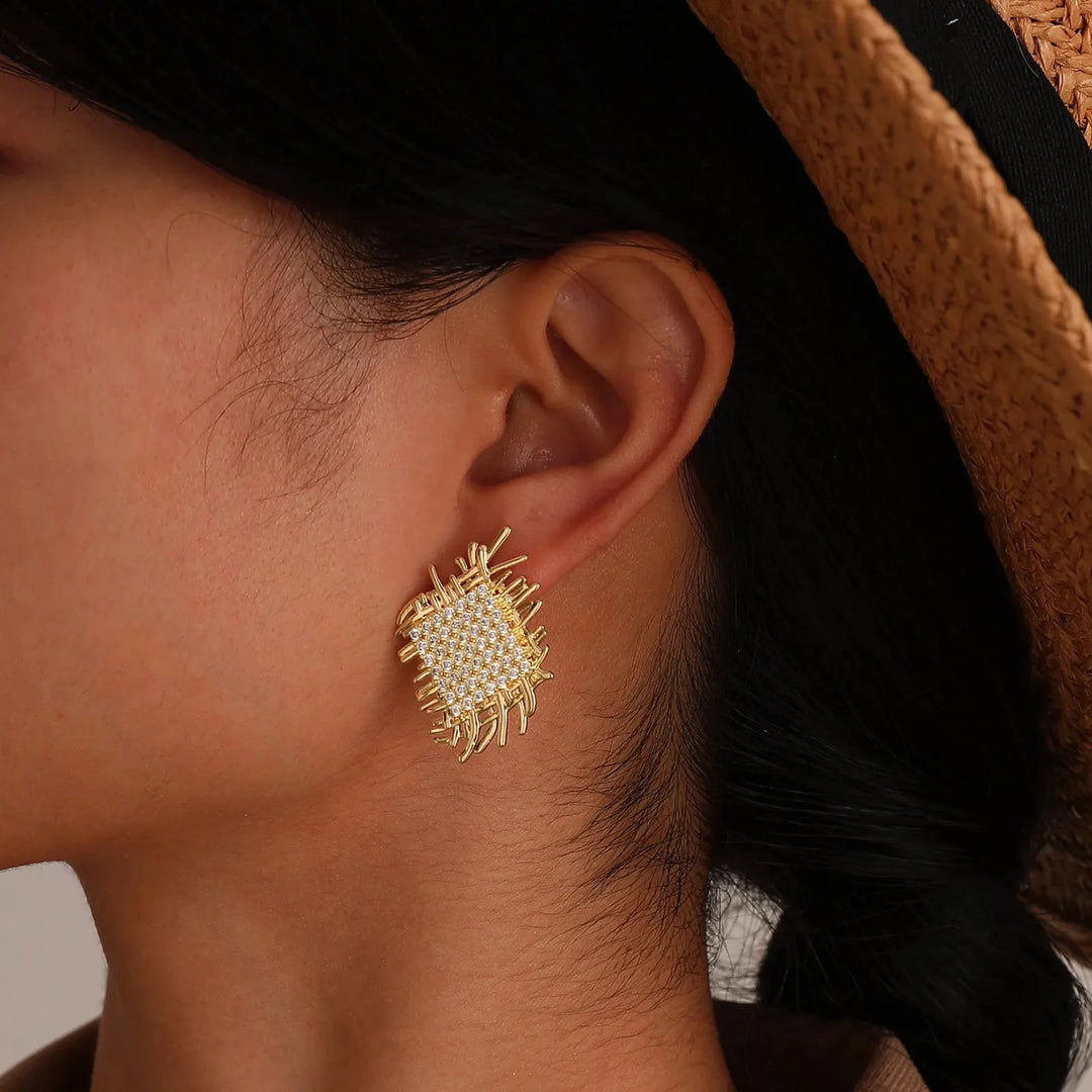 BowLift | 14k Braided Diamond Square Earrings