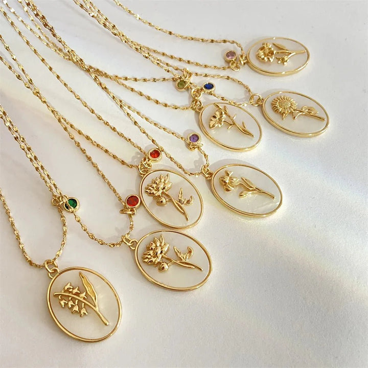 BowLift | 14k Dainty Birth Month Stone & Flower Charm Necklace