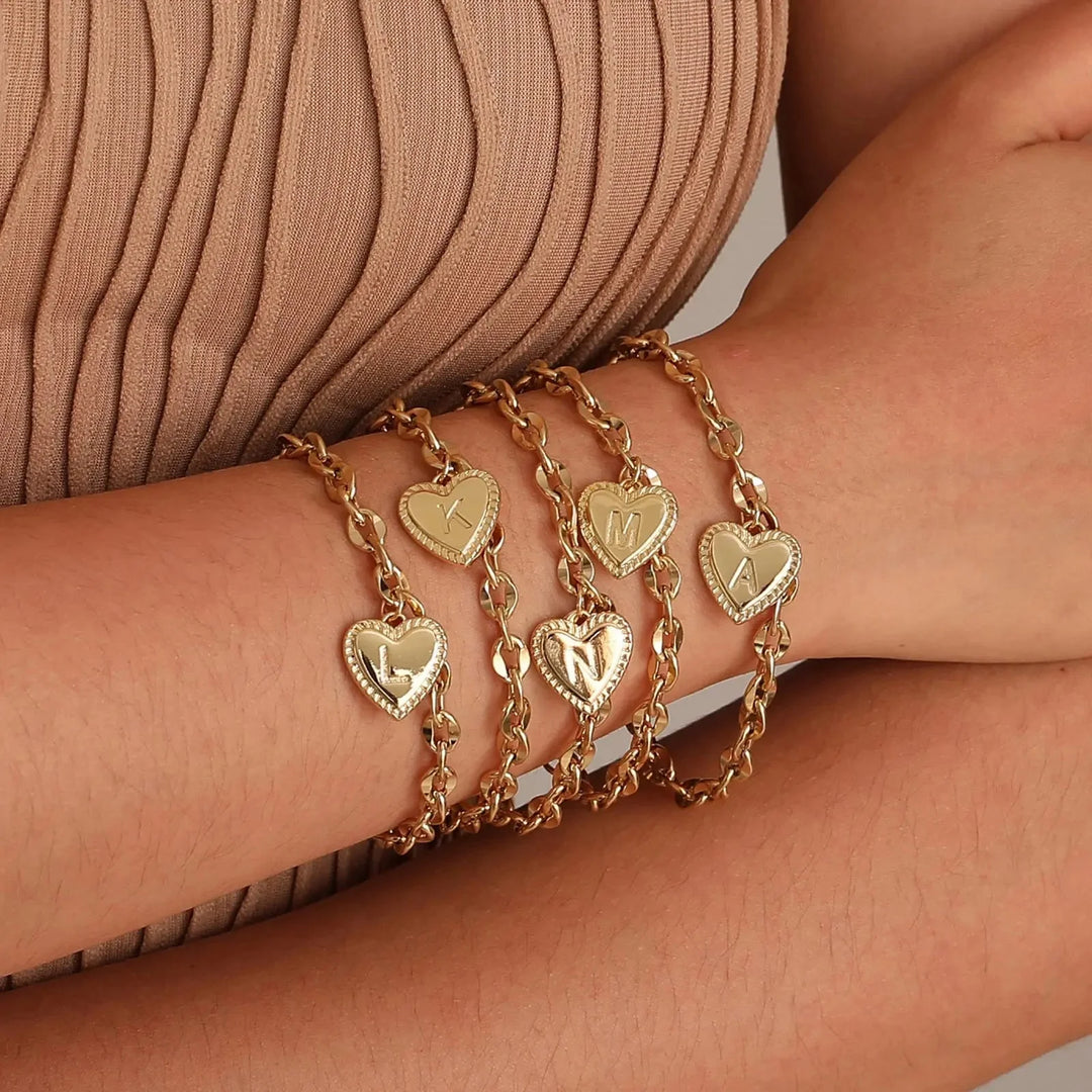 BowLift | 14k Dainty Heart Engraved Letter Initial Bracelet