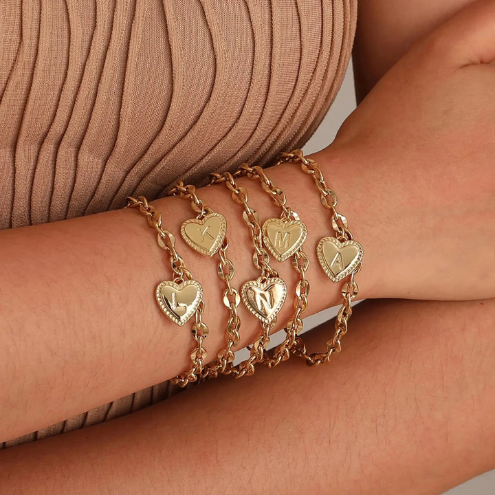 BowLift | 14k Dainty Heart Engraved Letter Initial Bracelet