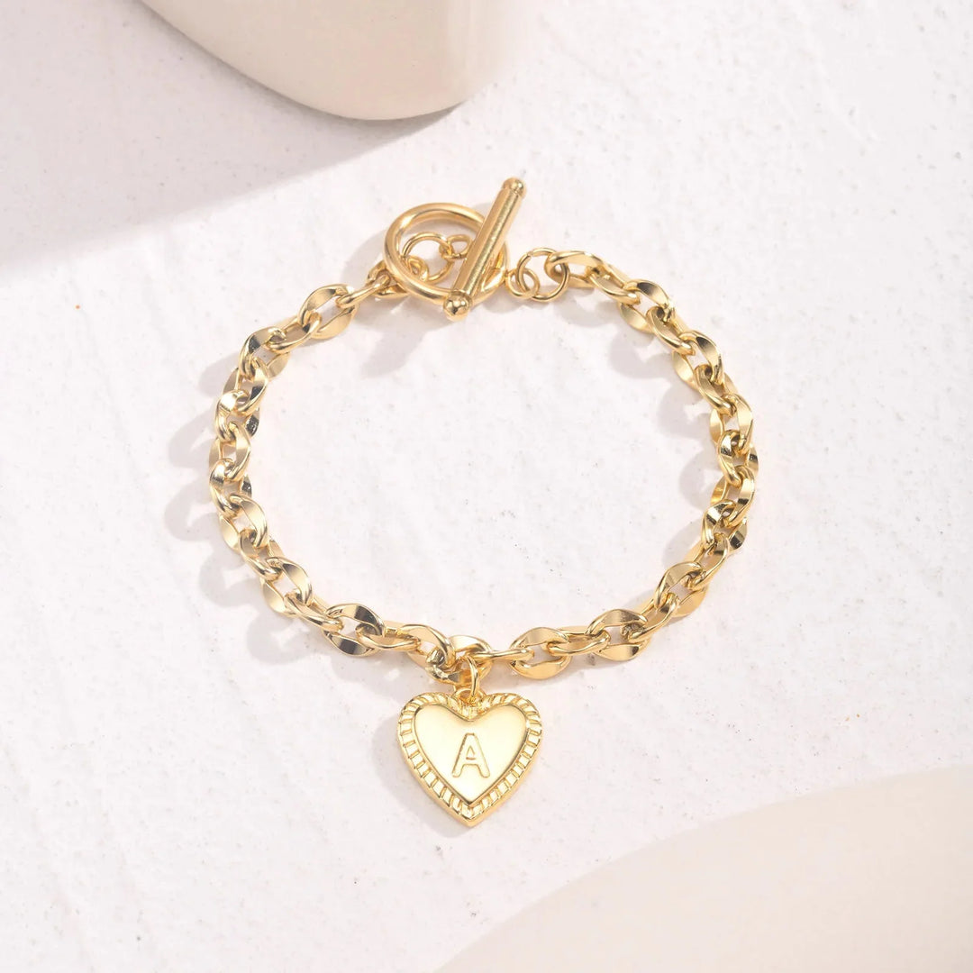 BowLift | 14k Dainty Heart Engraved Letter Initial Bracelet