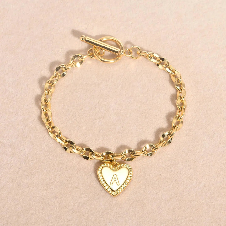 BowLift | 14k Dainty Heart Engraved Letter Initial Bracelet