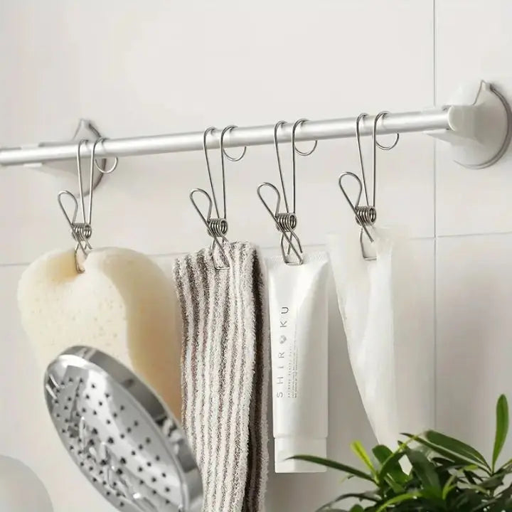 BowLift | 15 pieces | Stainless steel clips with hooks – Safe hanging & space-saving storage