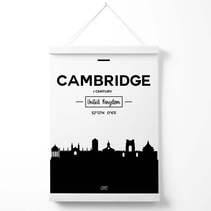 Cambridge Black and White City Skyline Poster with Hanger | Bowlift