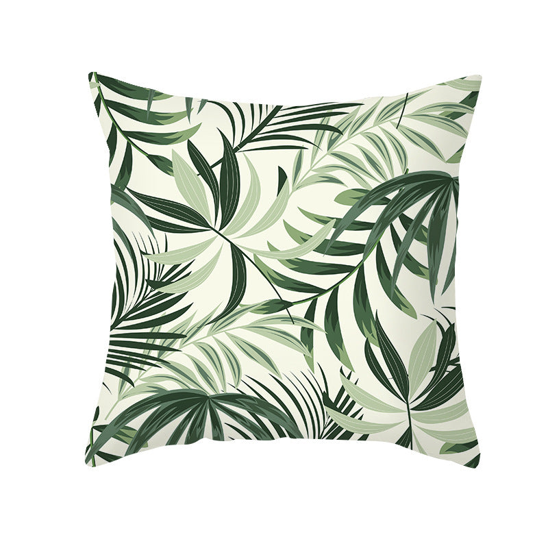 Tropical Printed Decorative Pillow Cover with Foil-Effect Script