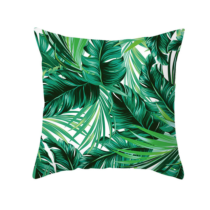 Tropical Printed Decorative Pillow Cover with Foil-Effect Script