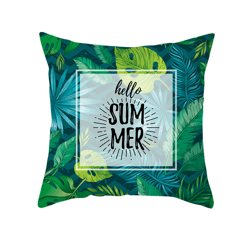 Tropical Printed Decorative Pillow Cover with Foil-Effect Script