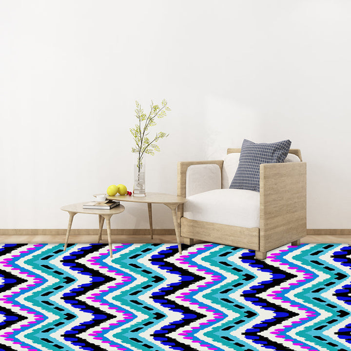 BowLift | Zigzag Chevron Stripe Area Rug in Blue and Purple Polyester Pet-Friendly Stain-Resistant Flooring
