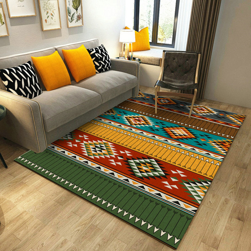 BowLift | Traditional area rug for the living room Ancestor Kashkuli bands diamond rug synthetic anti-slip pet-friendly in vintage multicolored