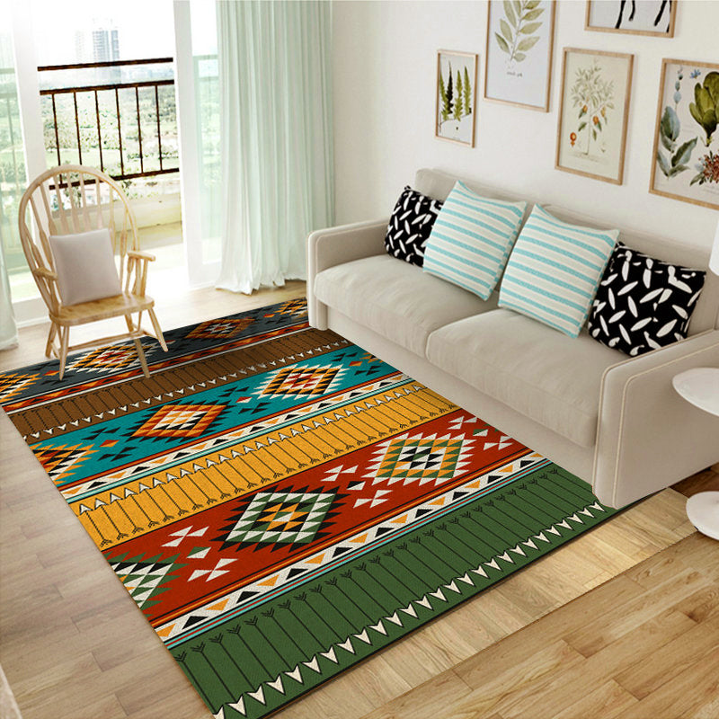 BowLift | Traditional area rug for the living room Ancestor Kashkuli bands diamond rug synthetic anti-slip pet-friendly in vintage multicolored