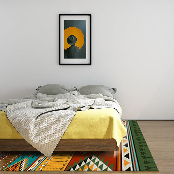 BowLift | Traditional area rug for the living room Ancestor Kashkuli bands diamond rug synthetic anti-slip pet-friendly in vintage multicolored