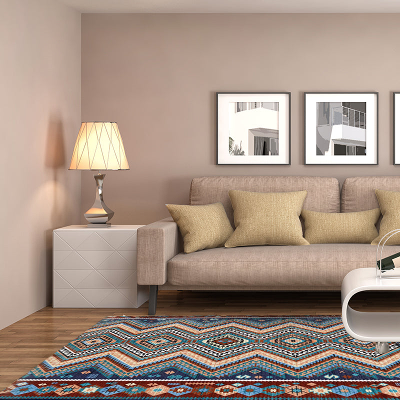 BowLift | Framed Diamond Aztec Rug with Tribal Symbols Polyester non-slip back Power Loom Indoor Rug for Living Room