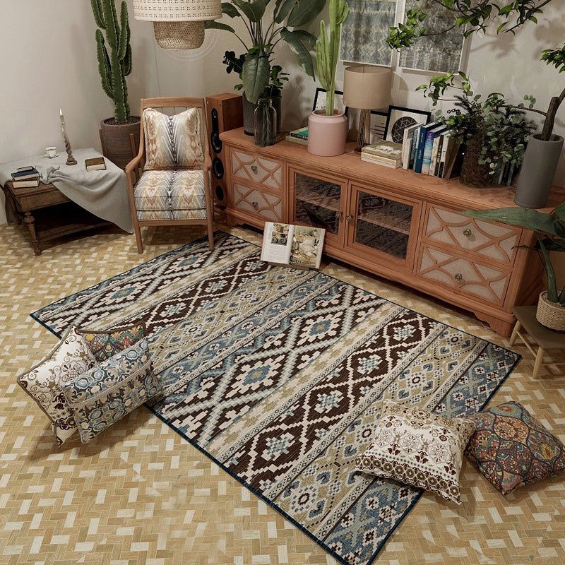 BowLift | Vintage Look Banded Area Rug Moroccan Tribal Chevron Rug Polyester Washable Pet Friendly Area Rug