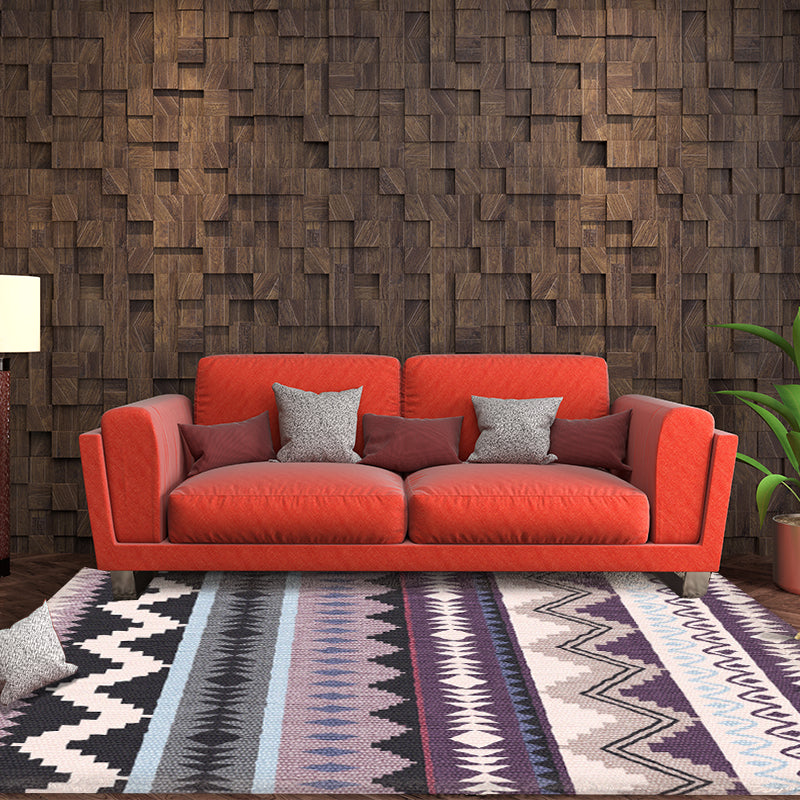 BowLift | Purple Striped Chevron Geometric Rug Indian Tribal Indoor Mat Synthetic Non-Slip Power Loom Rug for Living Room