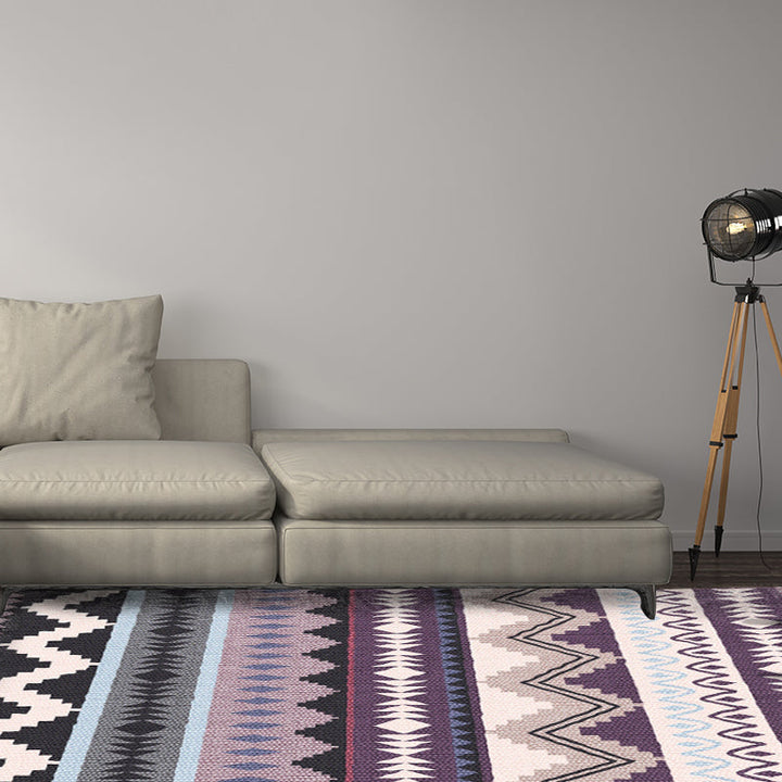 BowLift | Purple Striped Chevron Geometric Rug Indian Tribal Indoor Mat Synthetic Non-Slip Power Loom Rug for Living Room