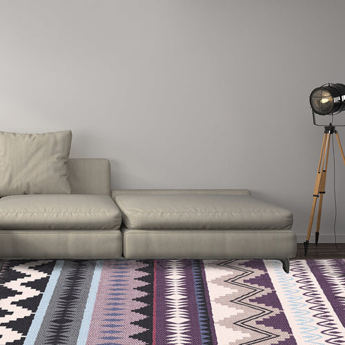 BowLift | Purple Striped Chevron Geometric Rug Indian Tribal Indoor Mat Synthetic Non-Slip Power Loom Rug for Living Room