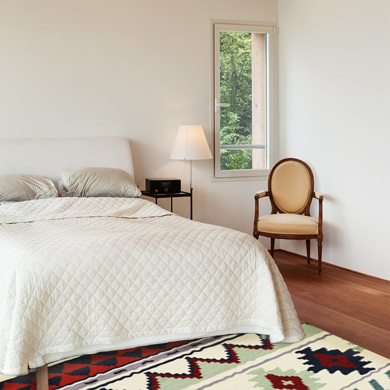 BowLift | Southwestern Americana Aztec rug in blue and red striped geometric rug polyester stain resistant indoor rug