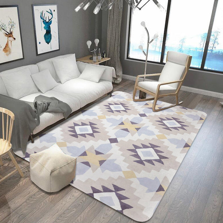BowLift | Southwestern Aztec Tokens Tribal Rug with Geometric Diamond Synthetic Anti-slip Pet-friendly Area Rug for Living Room