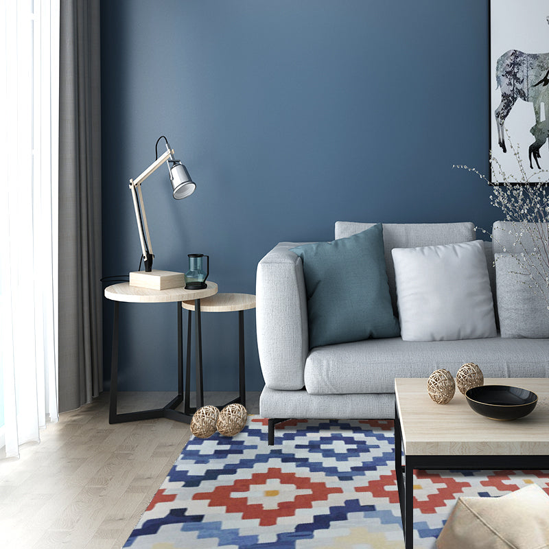 BowLift | Tribal Ancestral Rug with Aztec Diamond in Orange and Blue, stain-resistant Power Loom rug for the bedroom
