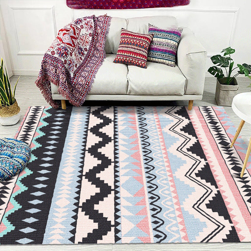 BowLift | Striped Chevron Geometric Rug Indian Americana Indoor Mat Synthetic Stain Resistant Non-Slip Hair Mat