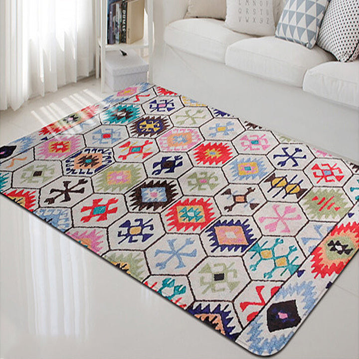 BowLift | Tribal Diamond Geometric Fringe Rug with Native Classic Symbols Fabric Non-Slip Pet-Friendly Rug for Living Room