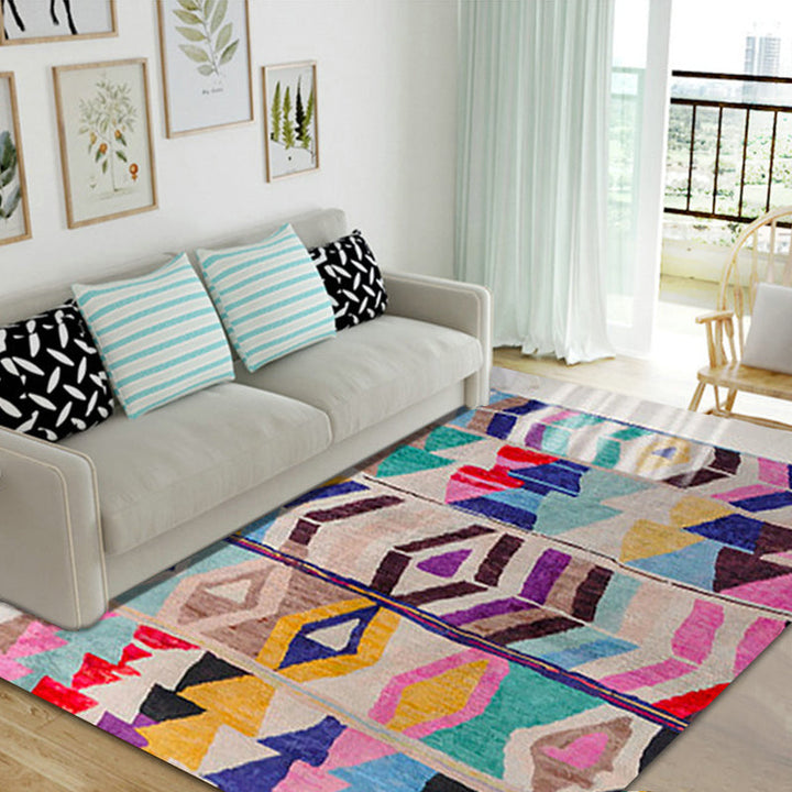 BowLift | Southwest abstract colorful striped chevron carpet tribal geometric lance tip fabric stain-resistant area rug for bedroom