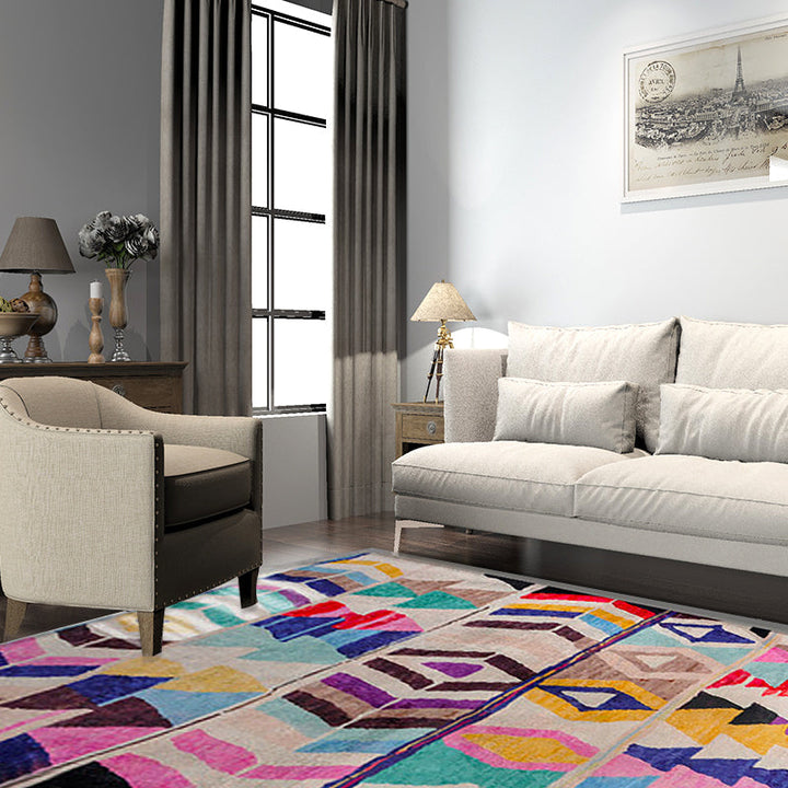 BowLift | Southwest abstract colorful striped chevron carpet tribal geometric lance tip fabric stain-resistant area rug for bedroom