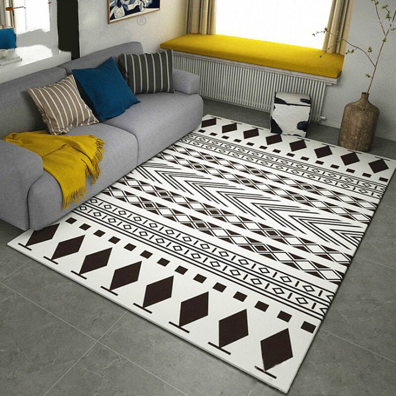 BowLift | Black-and-white Americana rug for the living room Diamond geometric rug fabric stain-resistant area rug