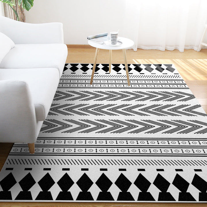 BowLift | Striped Chevron Washable Rug for the Living Room Southwest Americana Pet-Friendly Rug in Black and White
