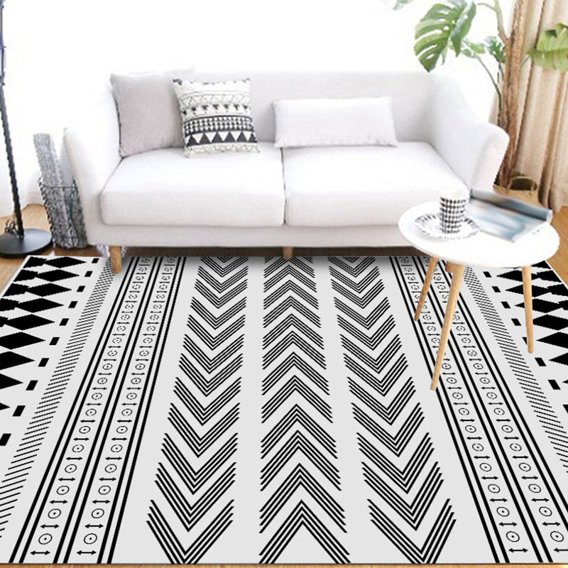 BowLift | Striped Chevron Washable Rug for the Living Room Southwest Americana Pet-Friendly Rug in Black and White