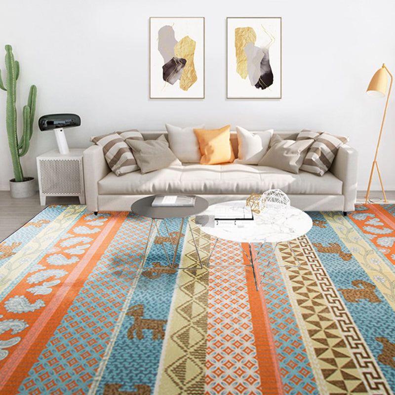 BowLift | Living Room Rustic Orange Carpet Striped Paisley Carpet with Animal Polyester Pet Friendly Stain Resistant Area Rug