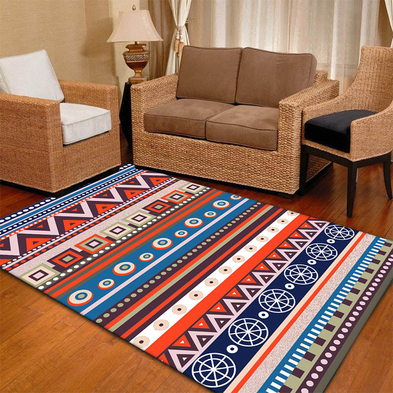 BowLift | Blue and Red Americana Tribal Rug Striped Geometric Polyester Pet-Friendly Stain-Resistant Area Rug for Accent Area