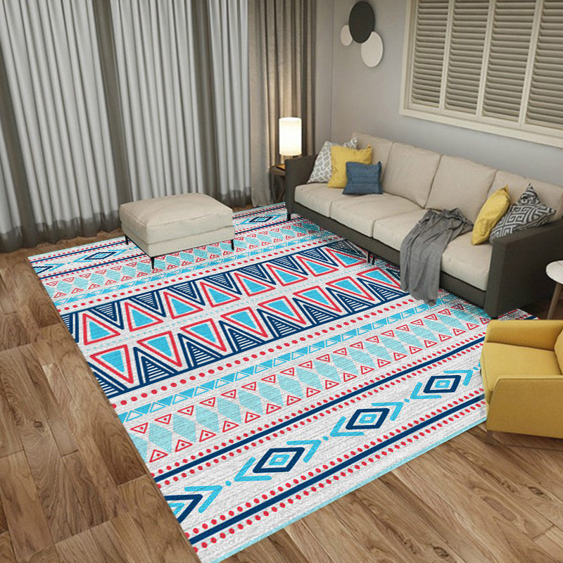 BowLift | Americana Tribal Striped Geometric Blue Rug Polyester Power Loom Pet-Friendly Area Rug for Accent Area